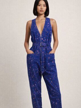 Rachel Comey Blue Sleeveless Asa Stretch Chino Twill Jumpsuit